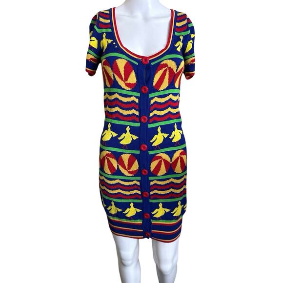 Marc by Marc Jacobs Dress Womens Size 4 Y2K Short Sleeve Mini Sweater Multi - Picture 2 of 8